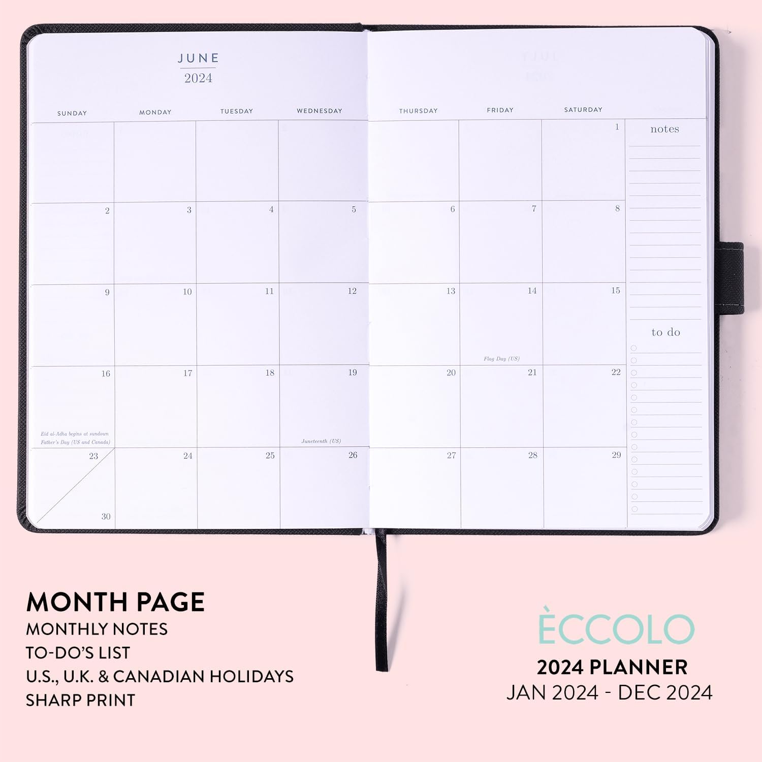 2024 Black with Tab Closure 6x8 Bound Planner