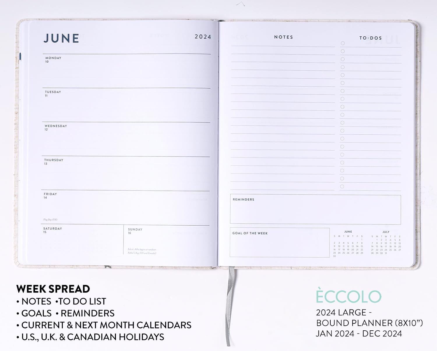 2024 Linen Botanical Large Bound Planner