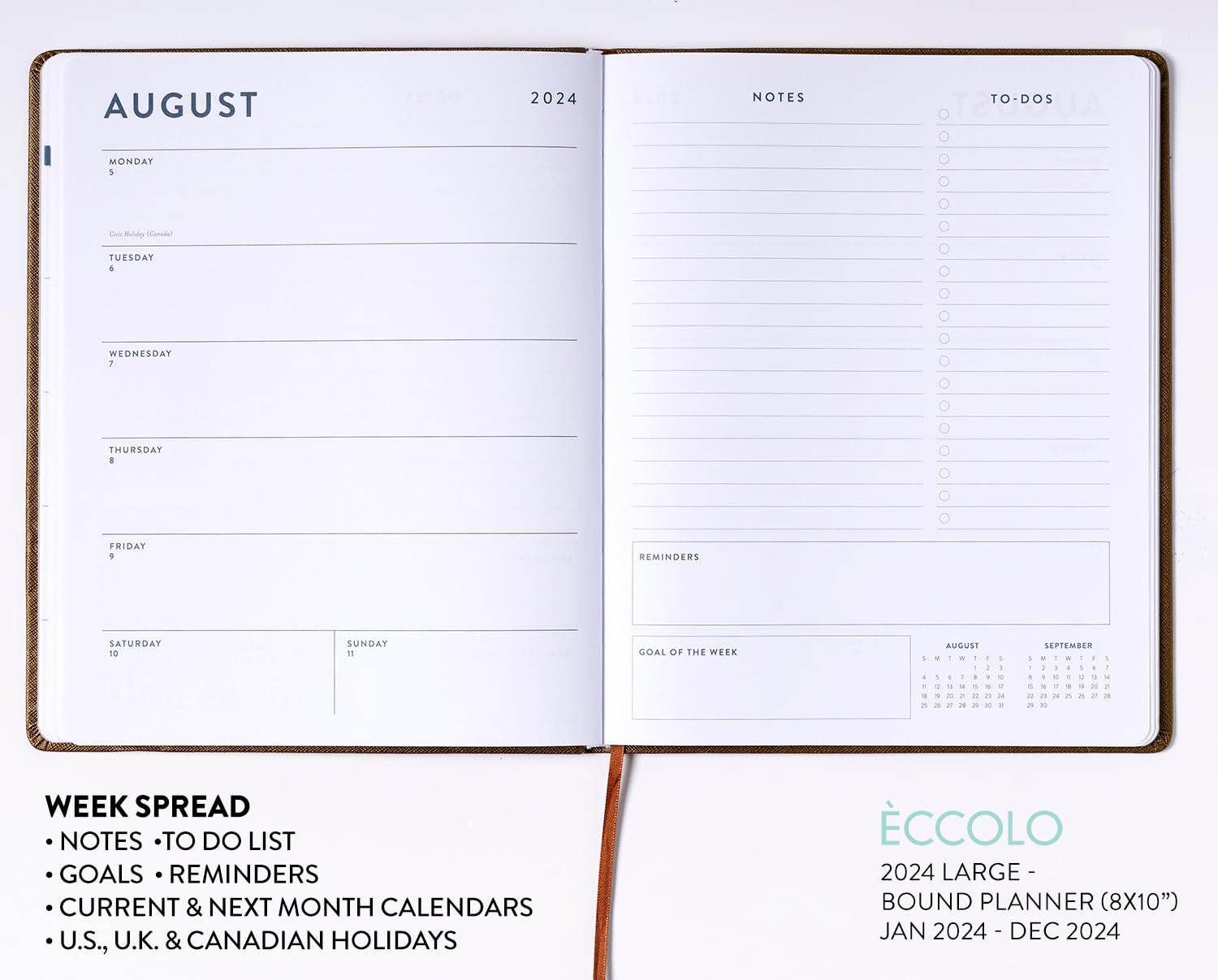 2024 Brown Shagreen Large Bound Planner