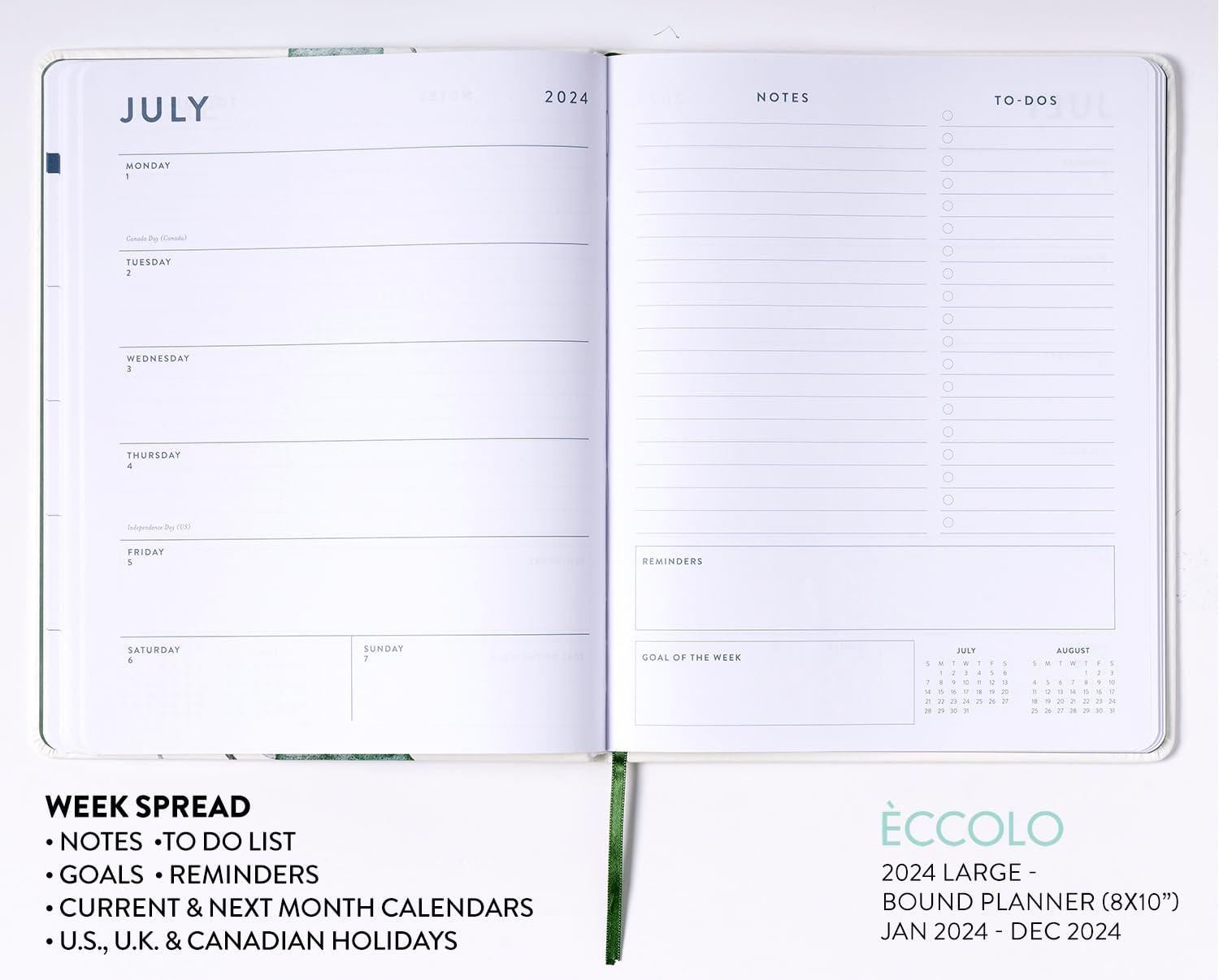 2024 Green Botanical Large Bound Planner