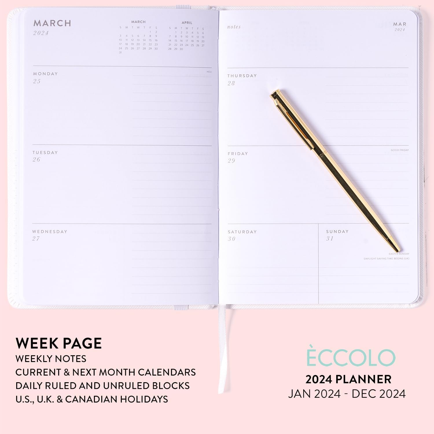 2024 Ivory with Pen and Pouch 6x8 Bound Planner