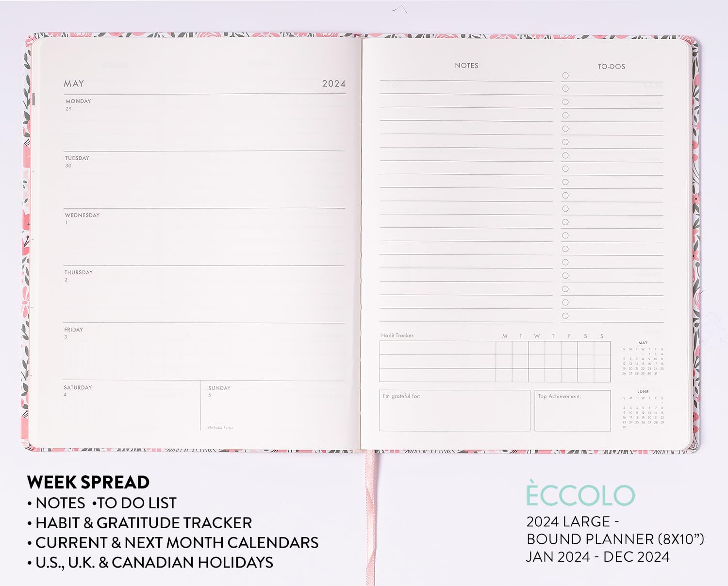 2024 Pink Garden Large Bound Planner