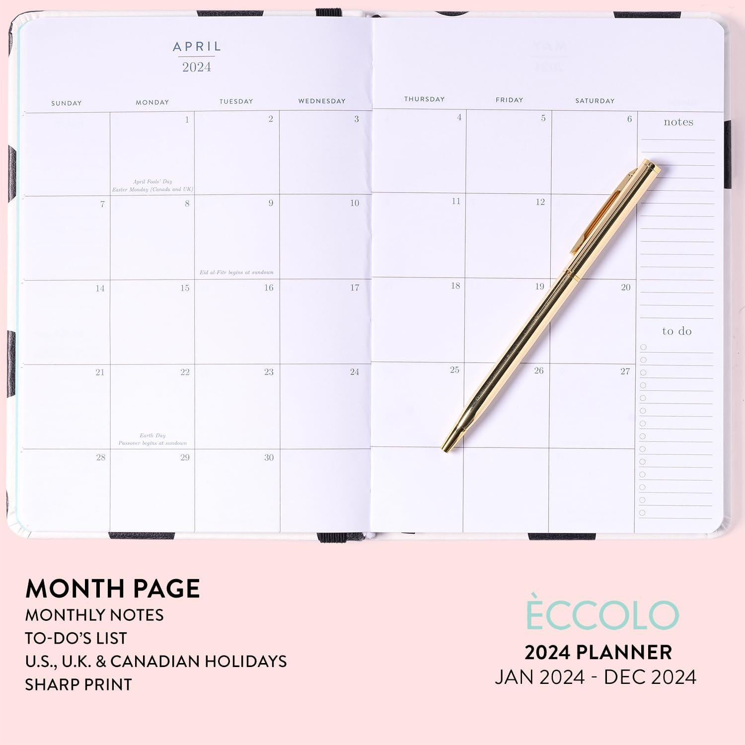 2024 Polka Dot with Pen and Pouch 6x8 Bound Planner