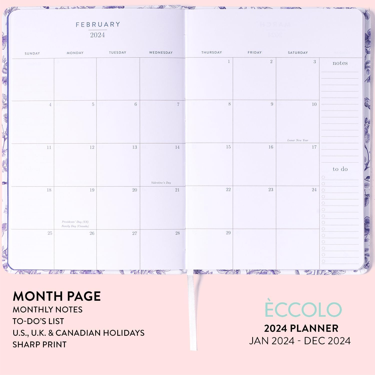 2024 Purple Flower & Butterflies 6x8 Bound Planner