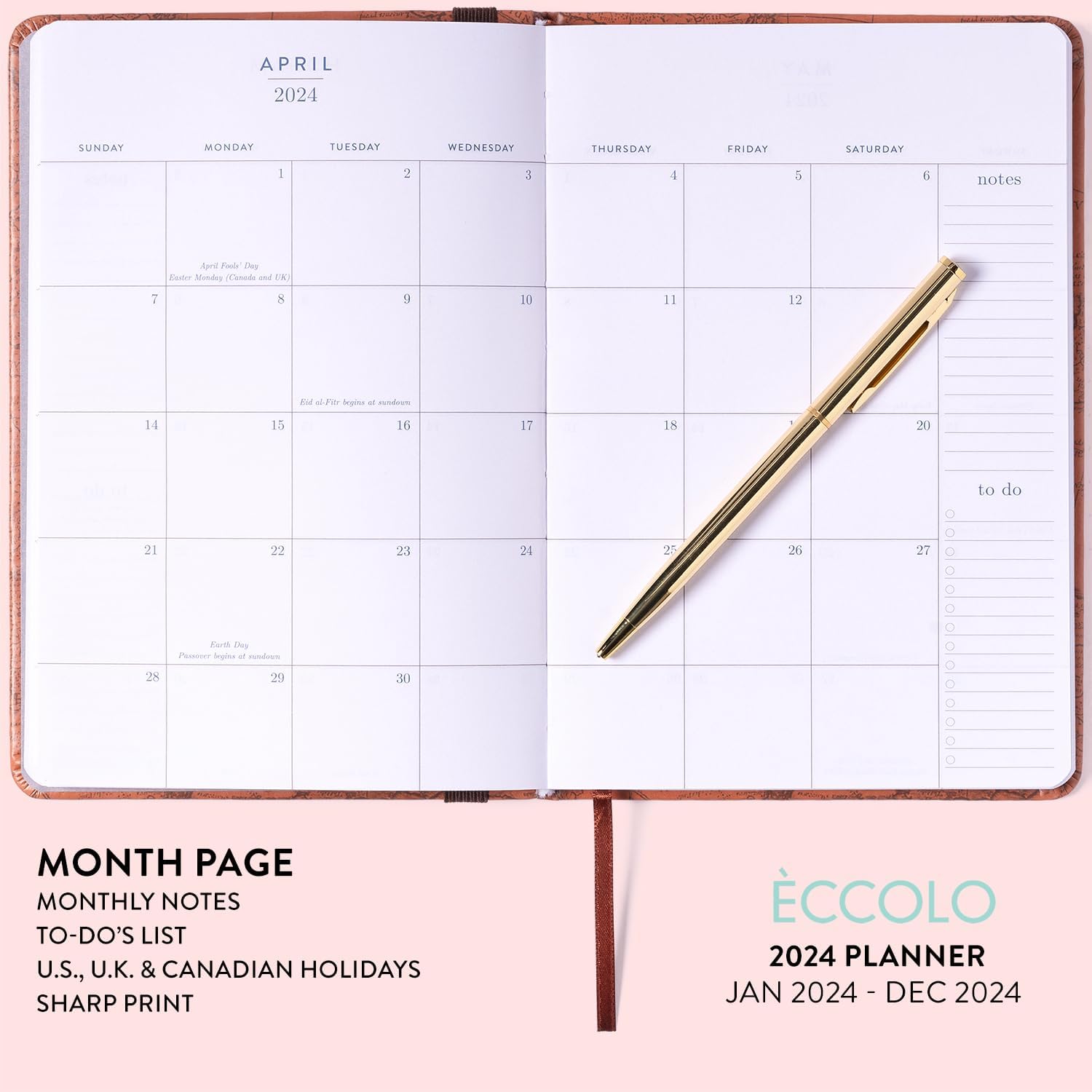 2024 Brown Map with Pen and Pouch 6x8 Bound Planner