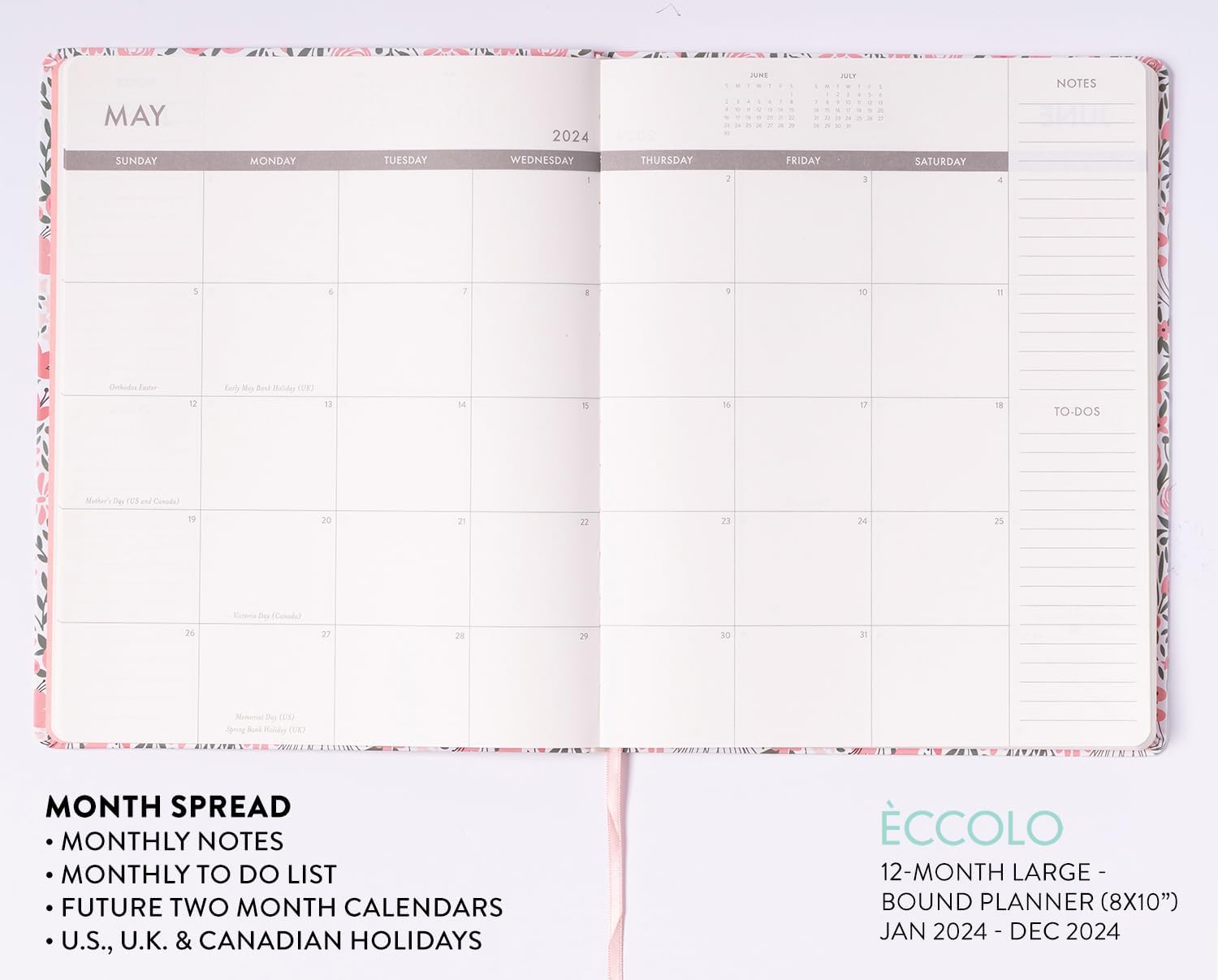 2024 Pink Garden Large Bound Planner