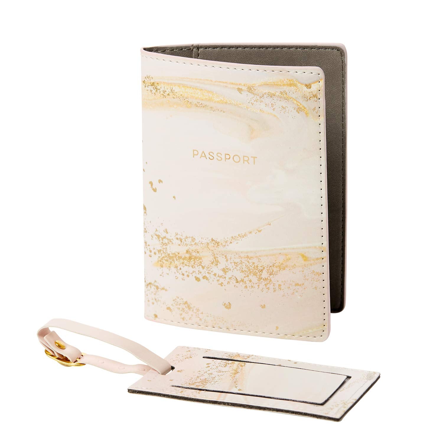 Eccolo Pink and Gold Marble Passport Cover