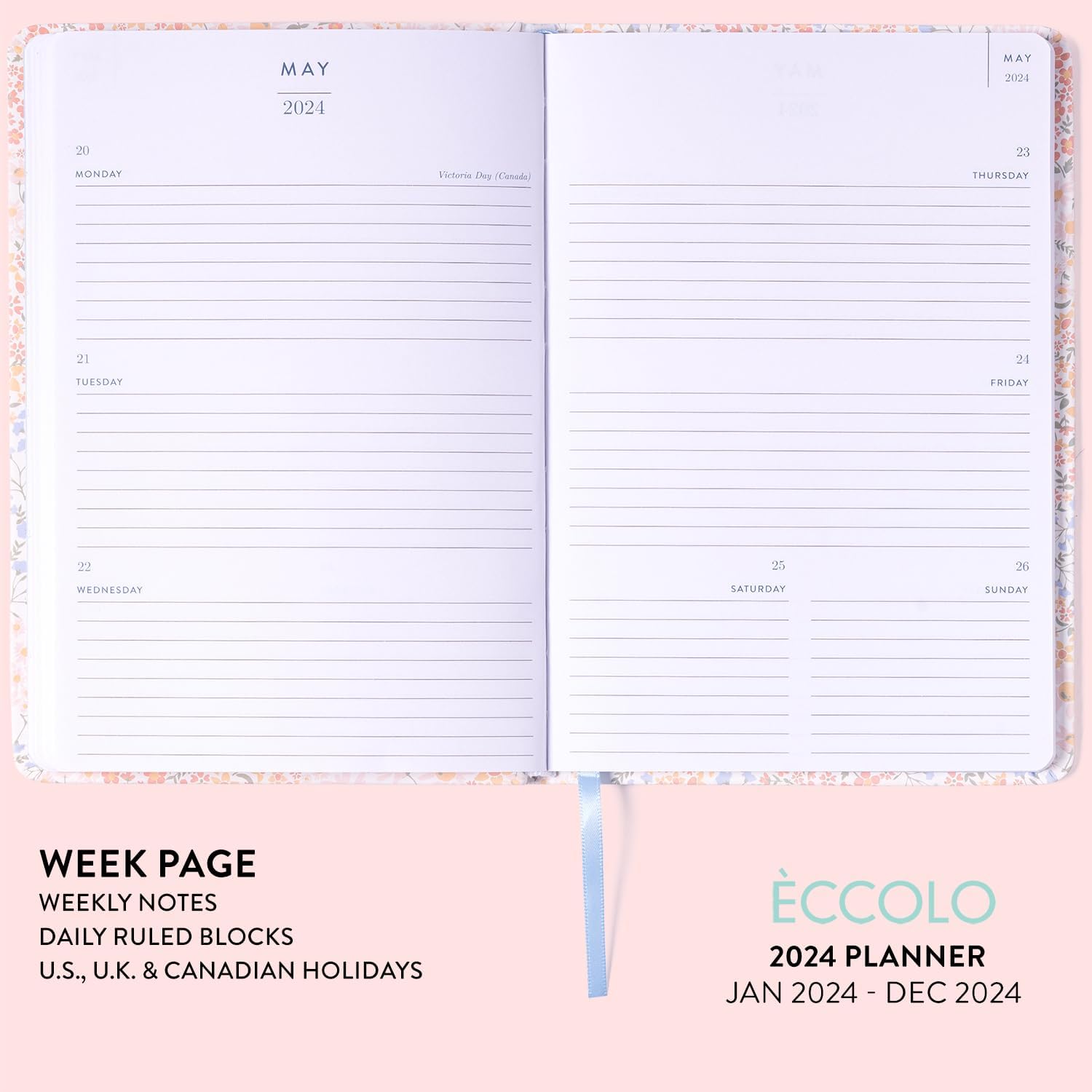 2024 Peach Flowery 6x8 Bound Planner