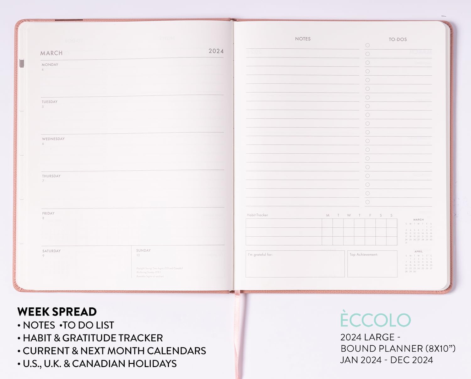 2024 Light Pink Large Bound Planner