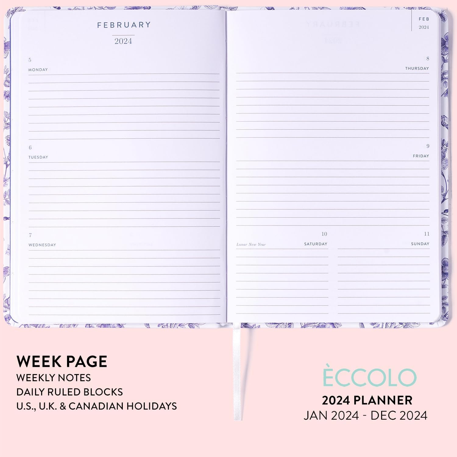 2024 Purple Flower & Butterflies 6x8 Bound Planner