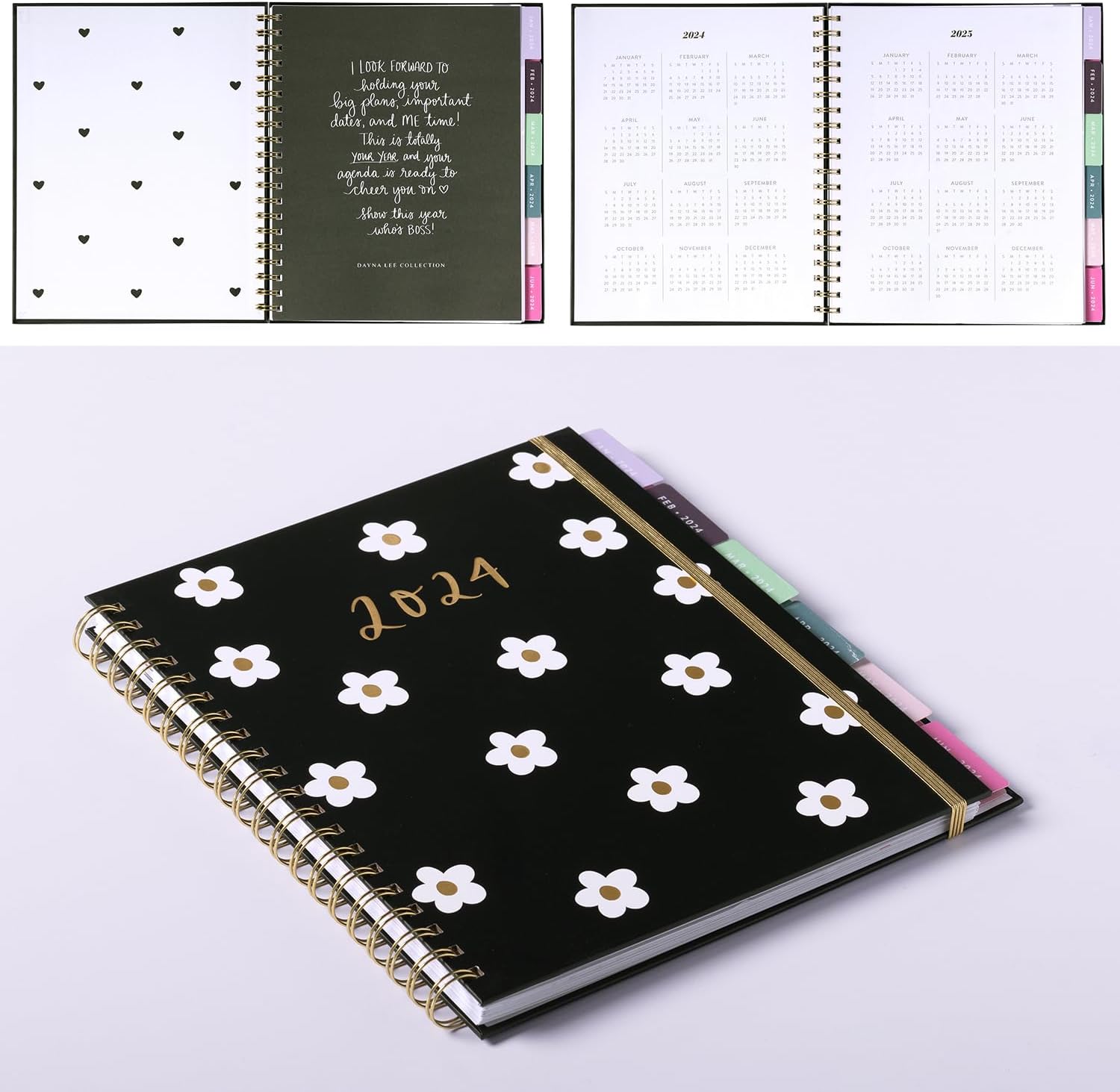 2024 Black Daisy Large Spiral Planner