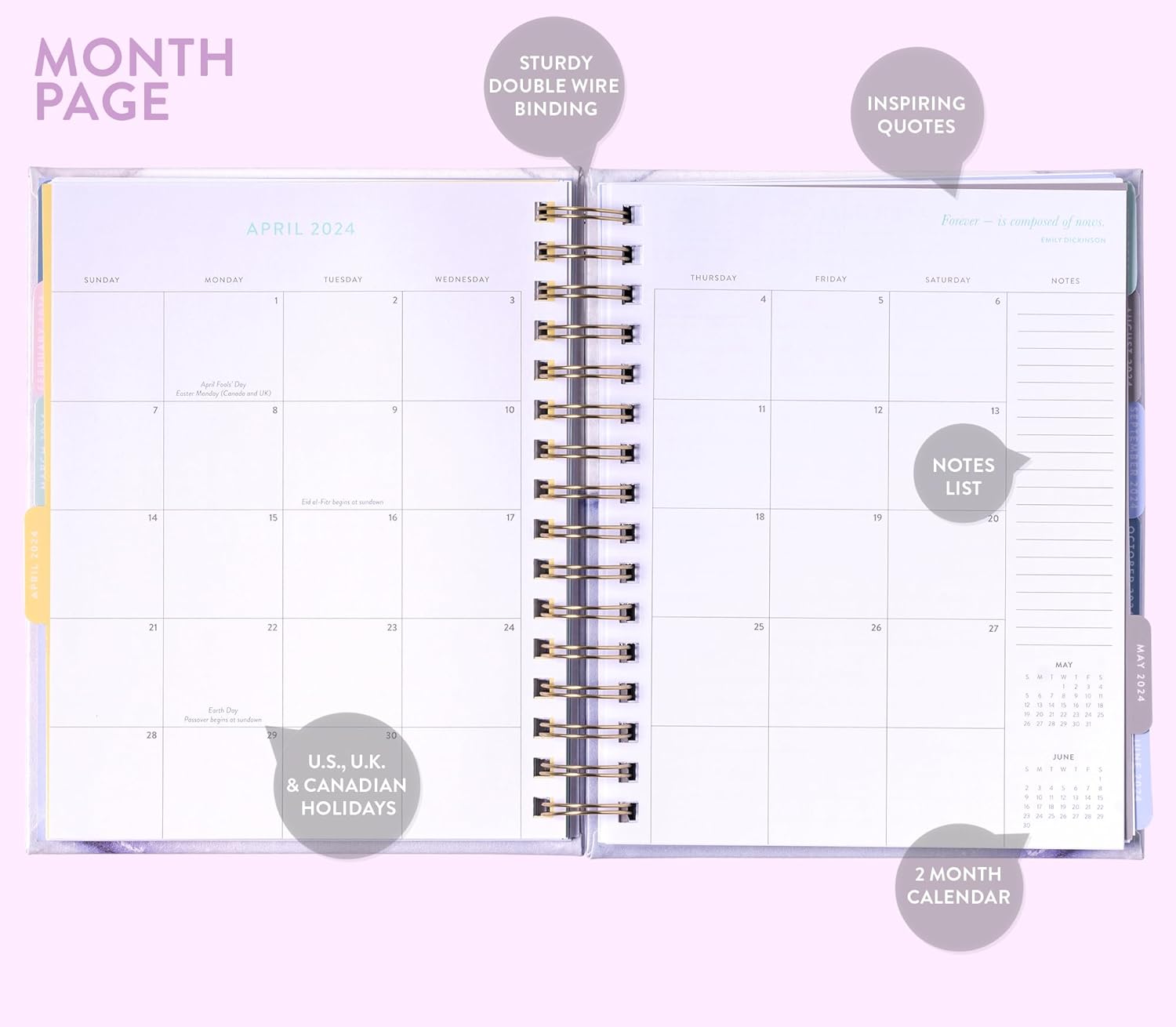 2024 Pastel Marble Spiral Fun Planner