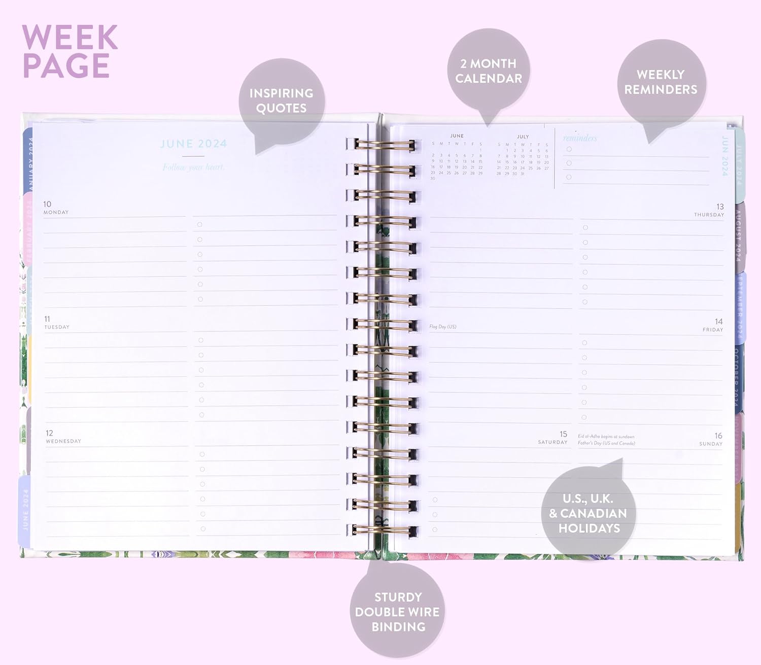 2024 Watercolor Garden Spiral Fun Planner