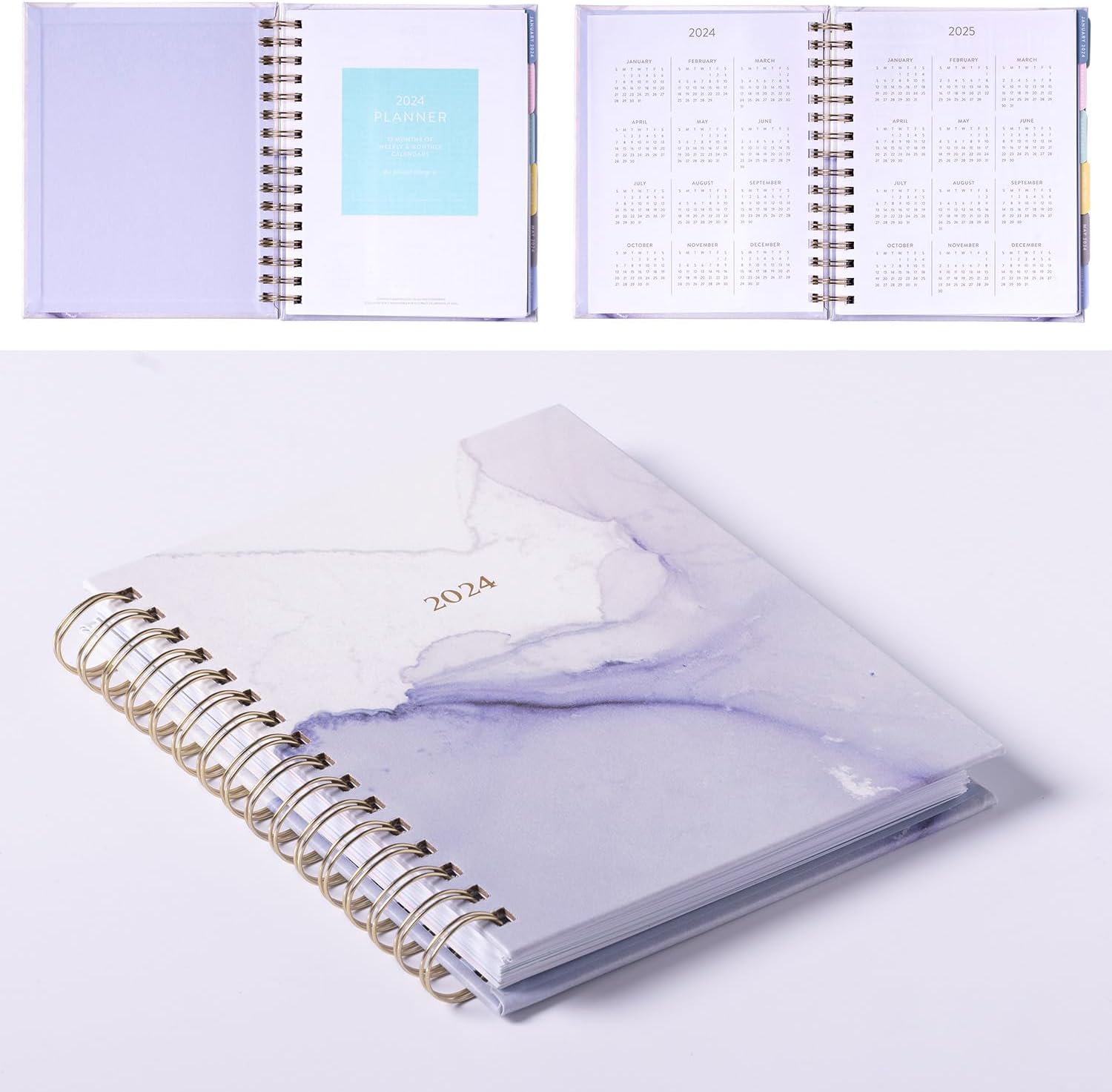 2024 Pastel Marble Spiral Fun Planner