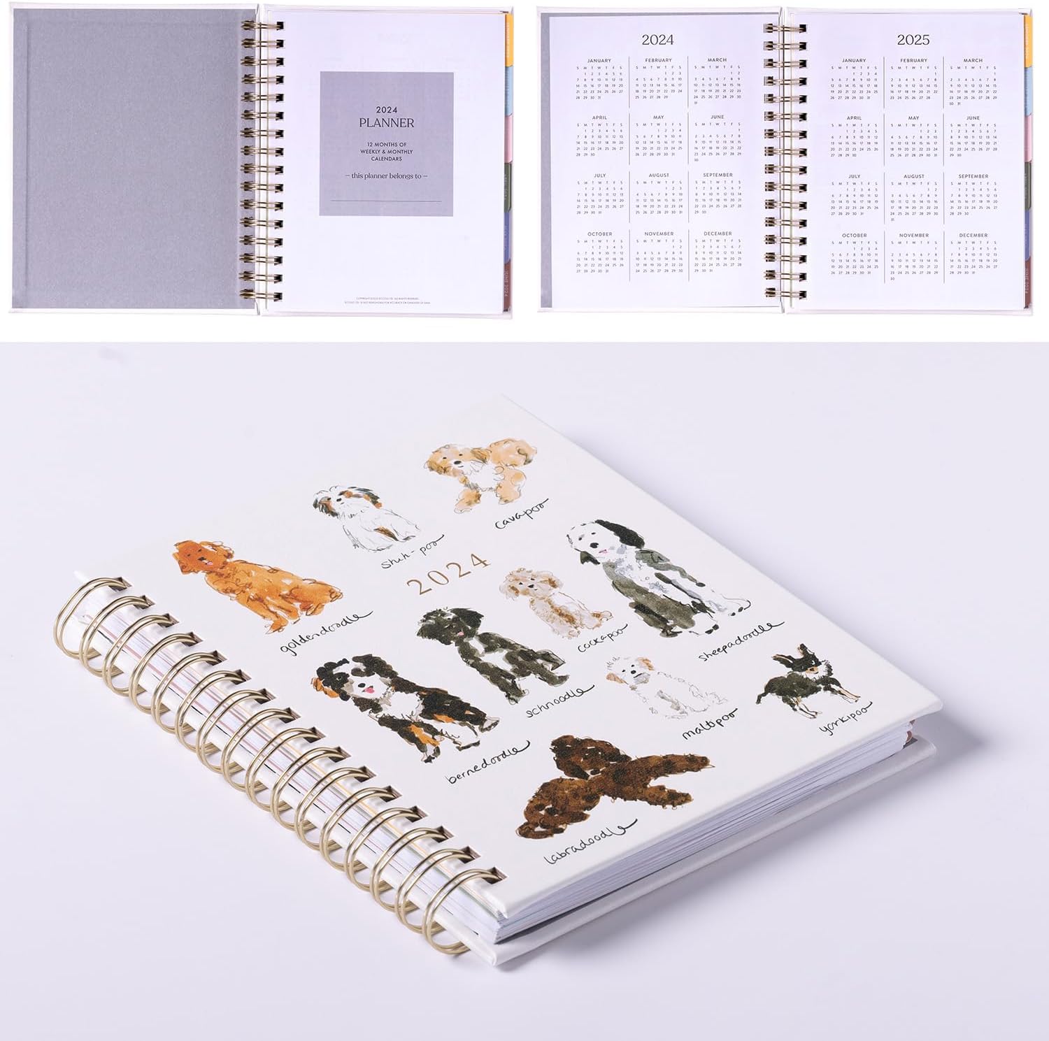 2024 Watercolor Dogs Spiral Fun Planner