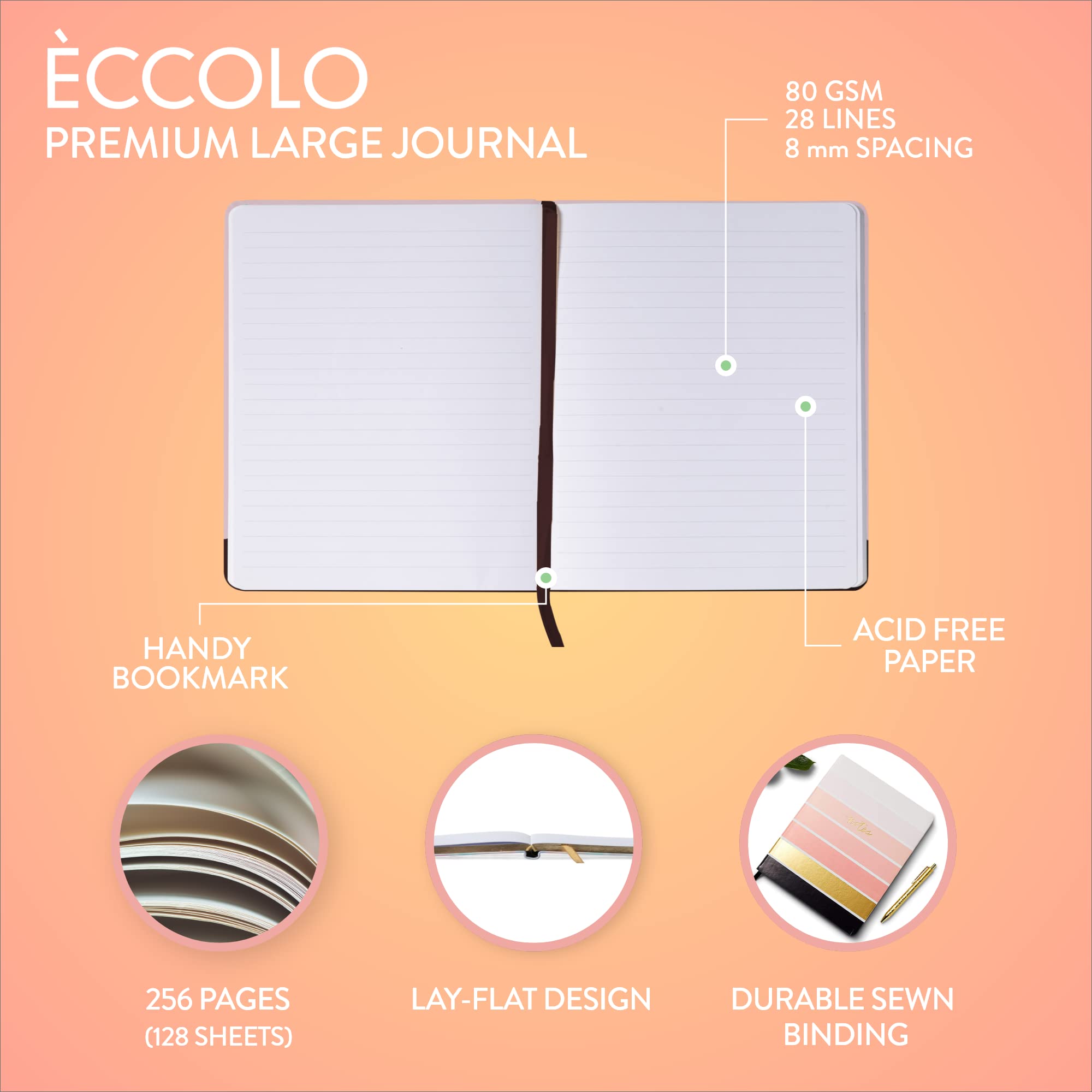 Eccolo Journal Notebook with Ribbon Bookmark