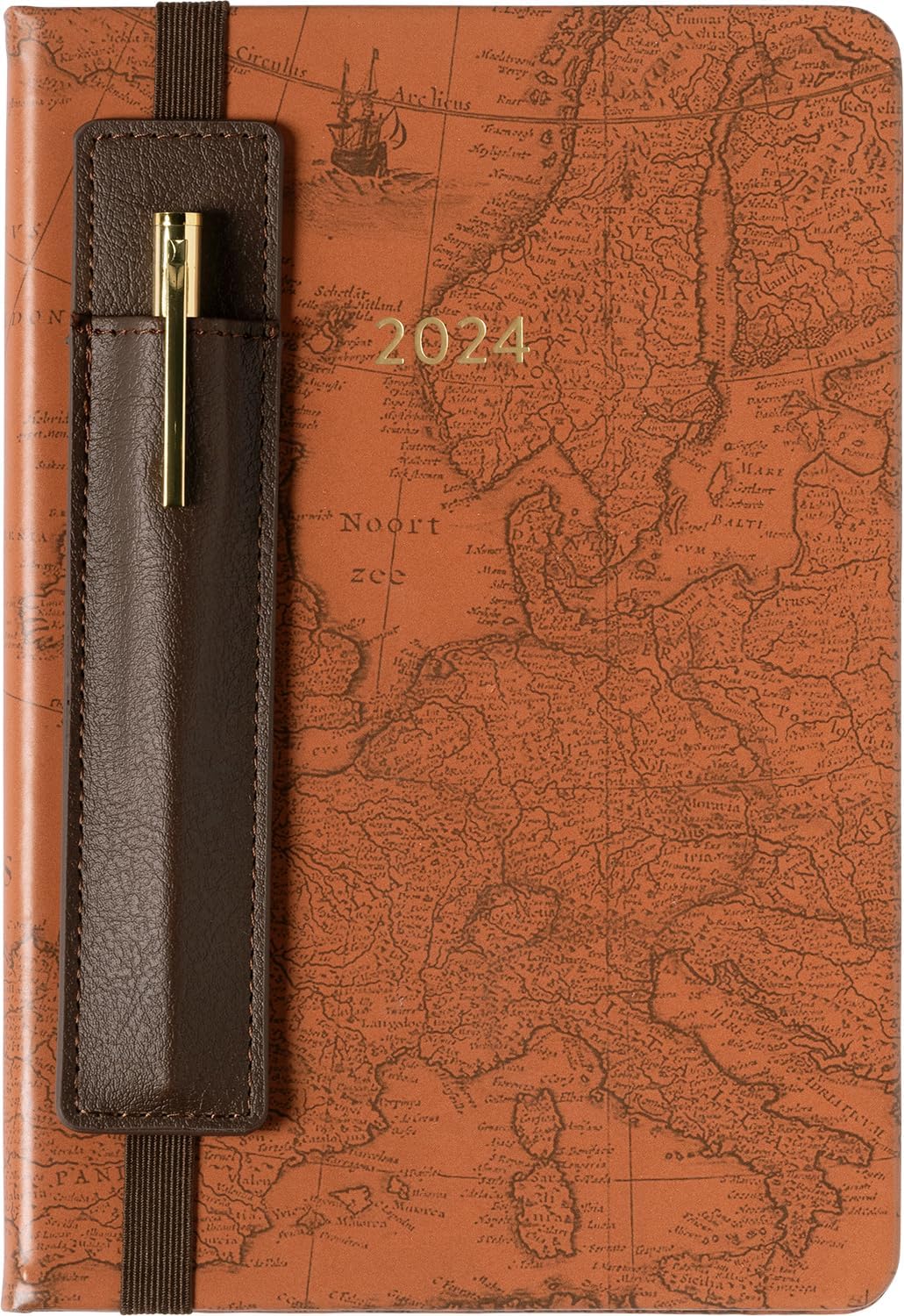 2024 Brown Map with Pen and Pouch 6x8 Bound Planner