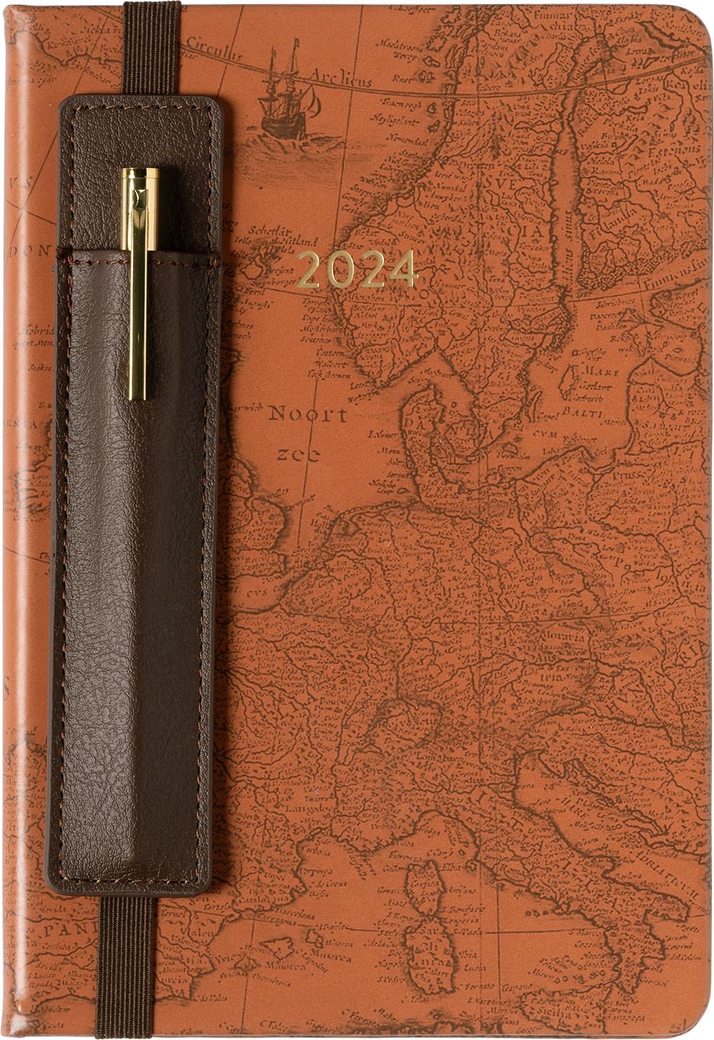 Eccolo 2024 Brown Map with Pen and Pouch 6x8 Bound Planner
