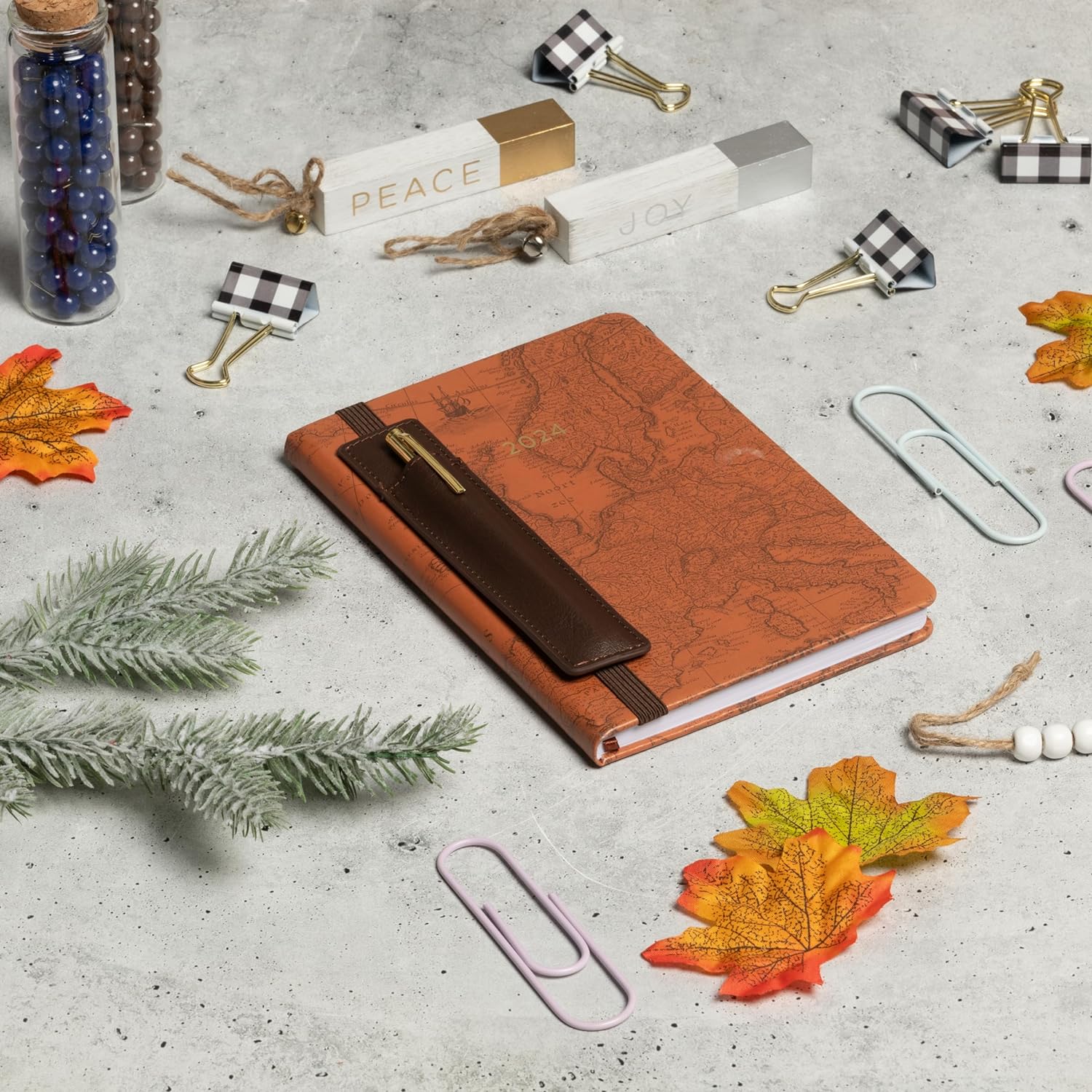 2024 Brown Map with Pen and Pouch 6x8 Bound Planner