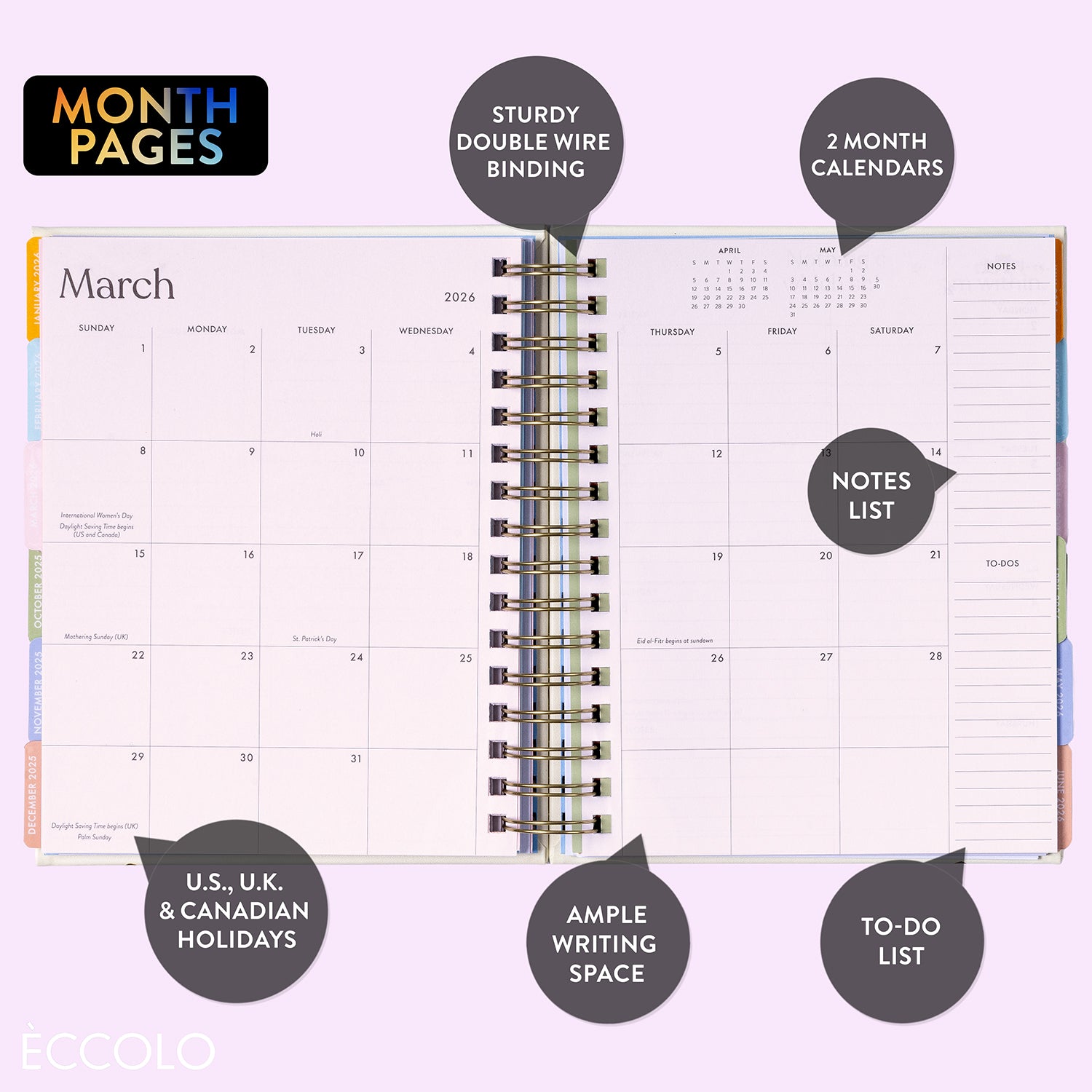 2025-2026 Spiral Fun Planner - White Tonal Elastic