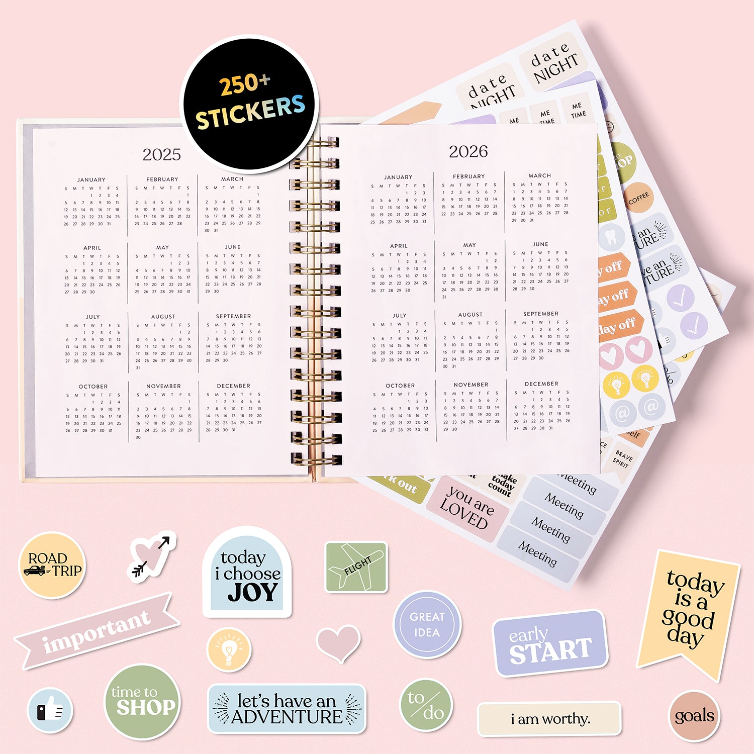 2025-2026 Spiral Fun Planner - White Tonal Elastic