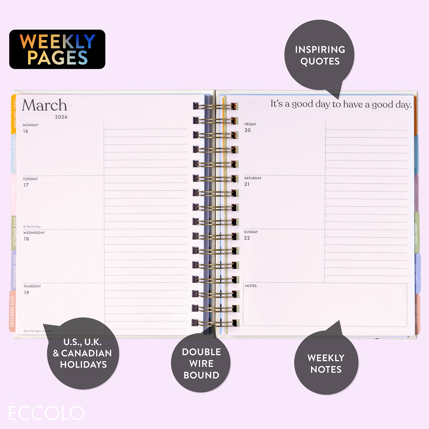 2025-2026 Spiral Fun Planner - White Tonal Elastic