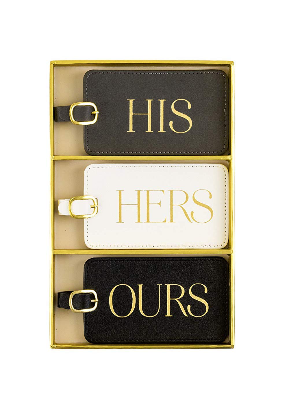 Eccolo 3 Pack Luggage Tag Set Faux Leather His Hers Ours Neutrals