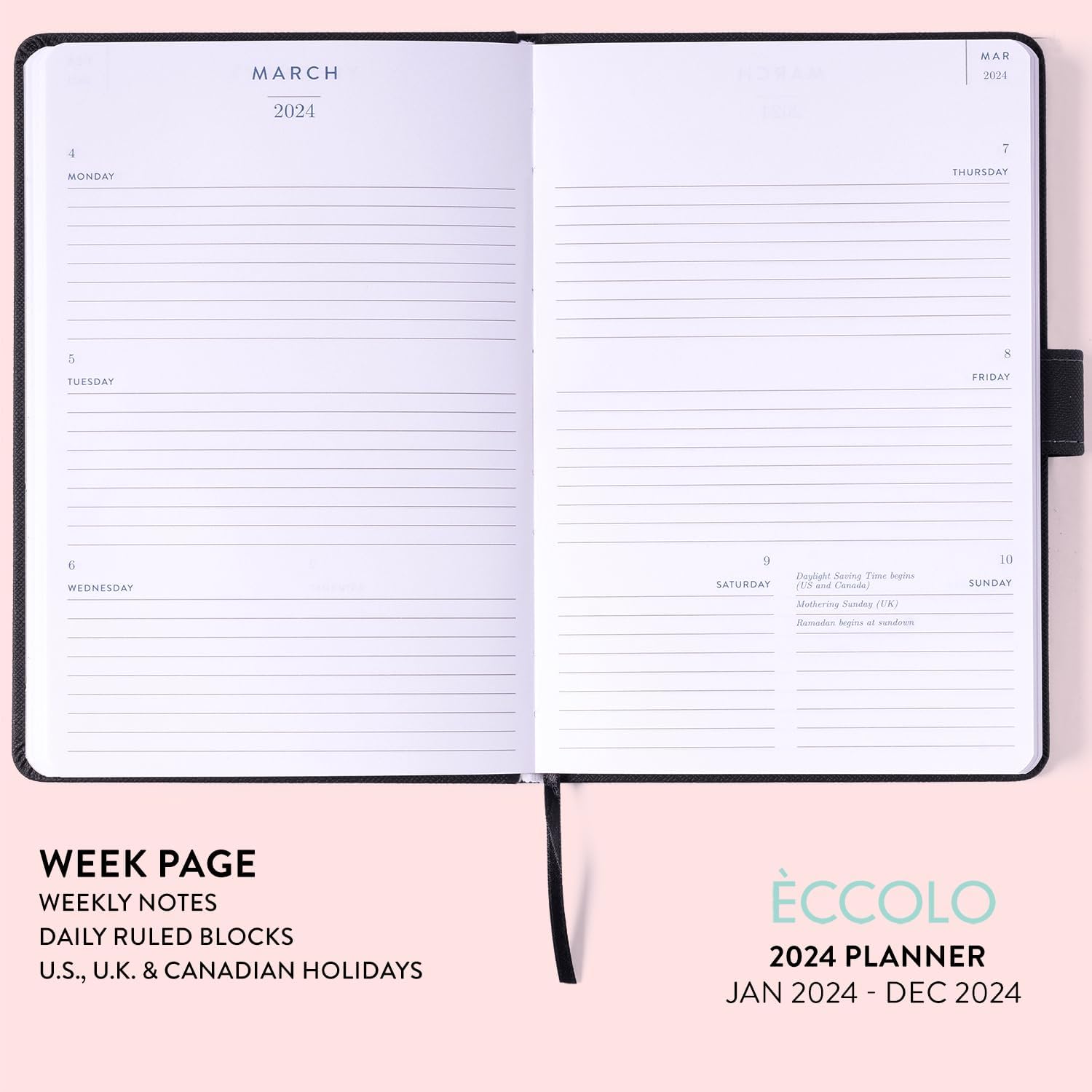 2024 Black with Tab Closure 6x8 Bound Planner