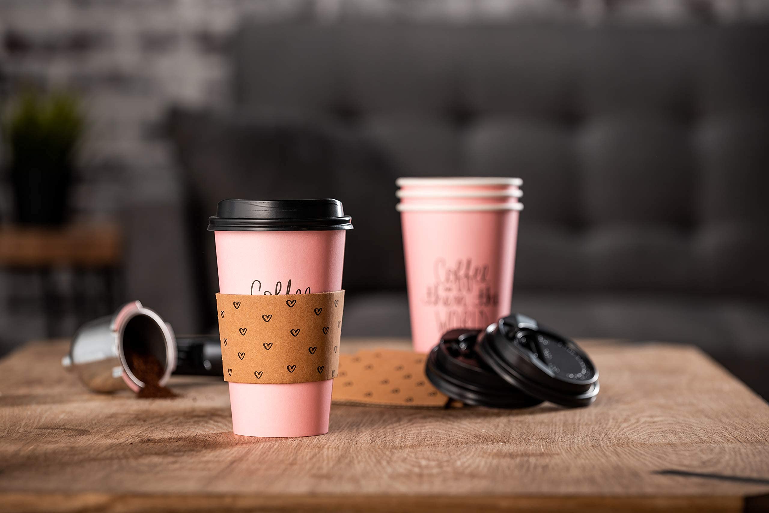 16 oz Coffee Cups with Lids and Sleeves