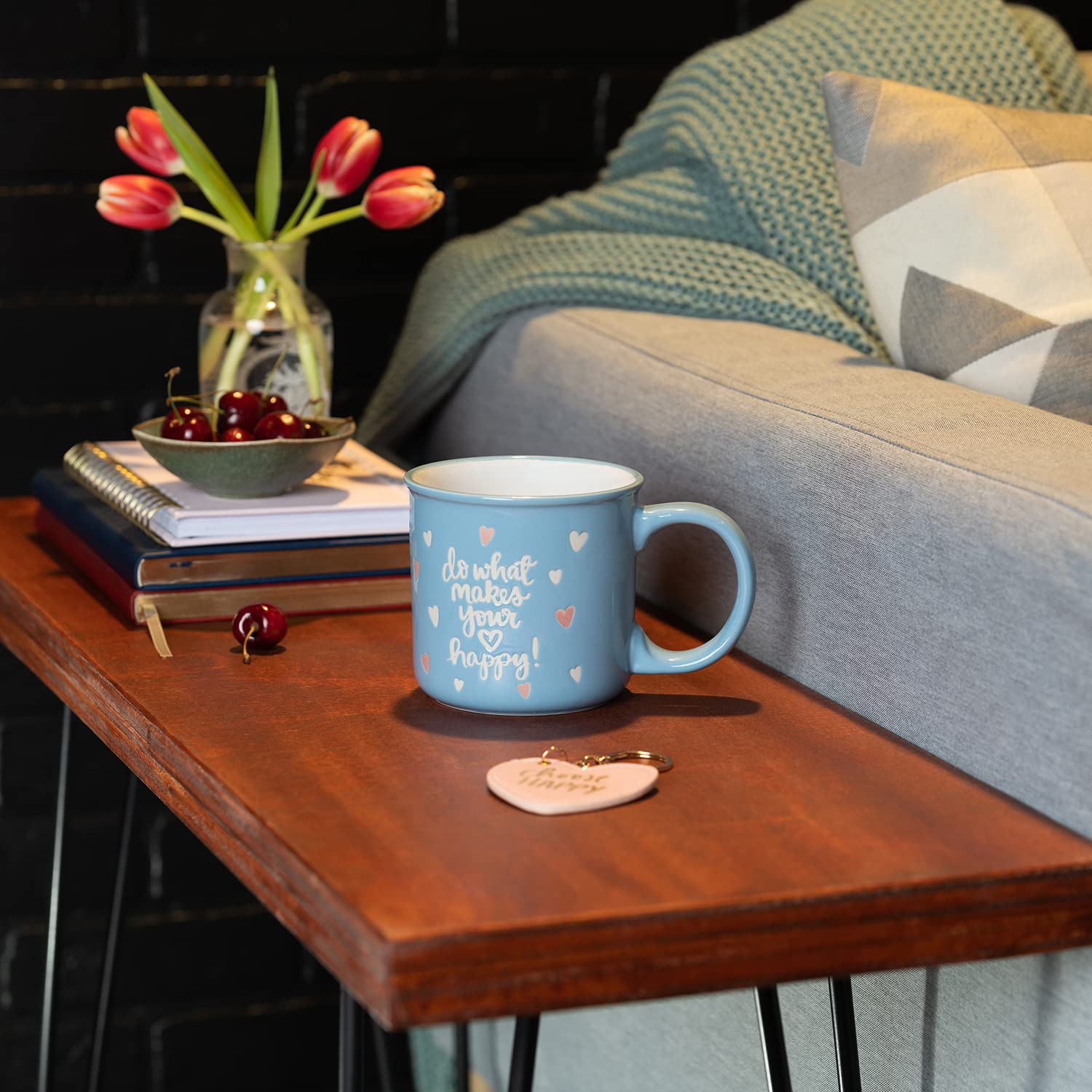 Keychain and Stoneware Coffee Mug Set