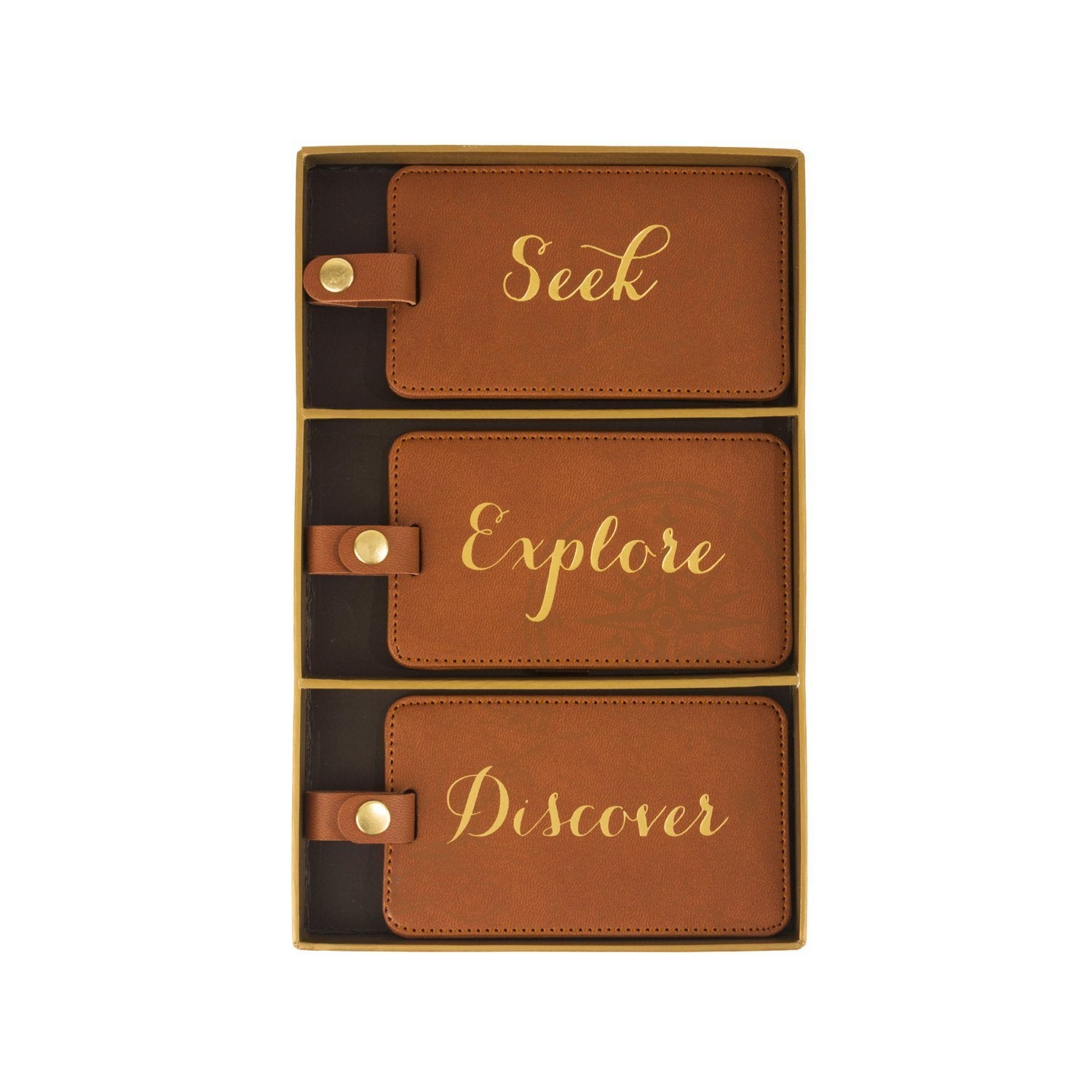 Eccolo Brown Faux Leather Luggage Tag Set with ID Cards