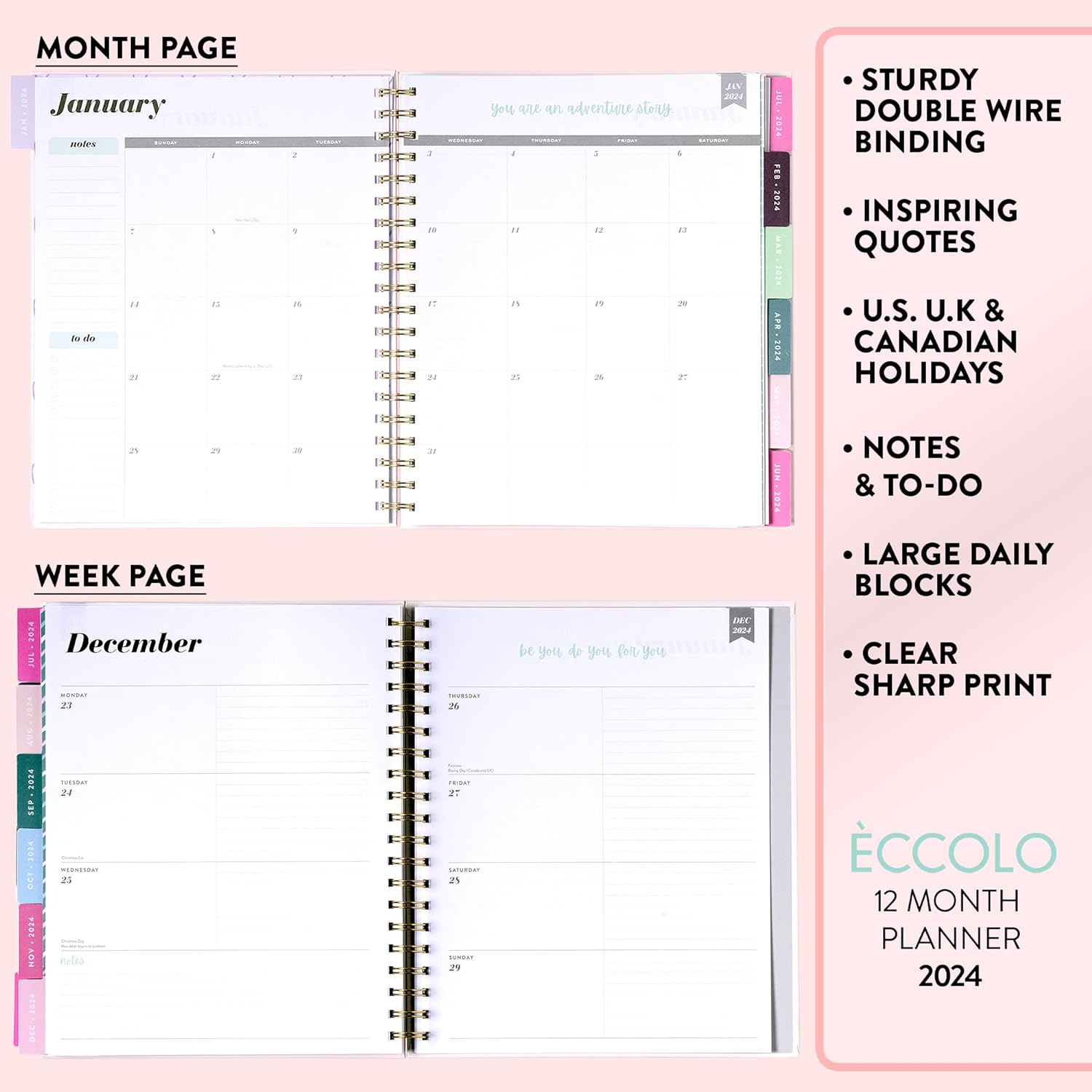 Eccolo 2024 One Day At A Time Large Spiral Planner