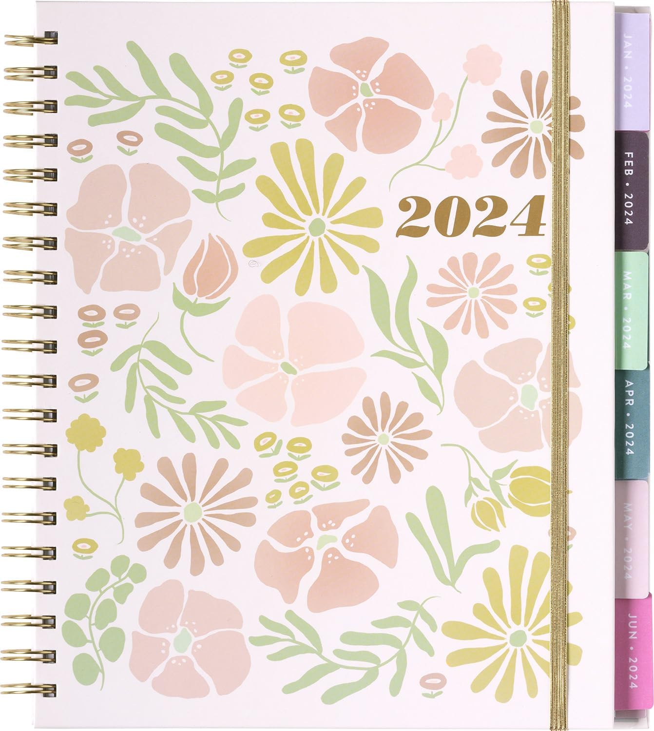 2024 Coral Pink Flowers Large Spiral Planner