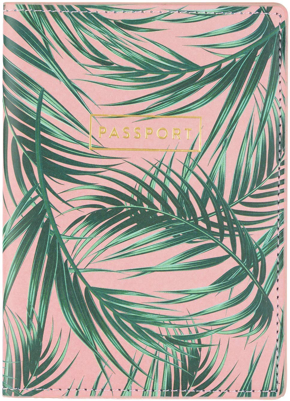 Eccolo Baby Pink Travel Passport Cover Case with Palm Fronds Design and Document Holder Storage Pocket